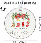 Christmas Ornaments, 3 Inch Ceramic Our First Christmas As a Family of Four 2025 Ornament Personalized New Parents Gifts for Couples Baby First Xmas Hanging Decor for Family of Four