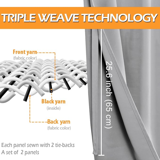 Short Blackout Curtains for Bedroom, 42 x 45 Inch | Thermal Insulated & Light - Image 3