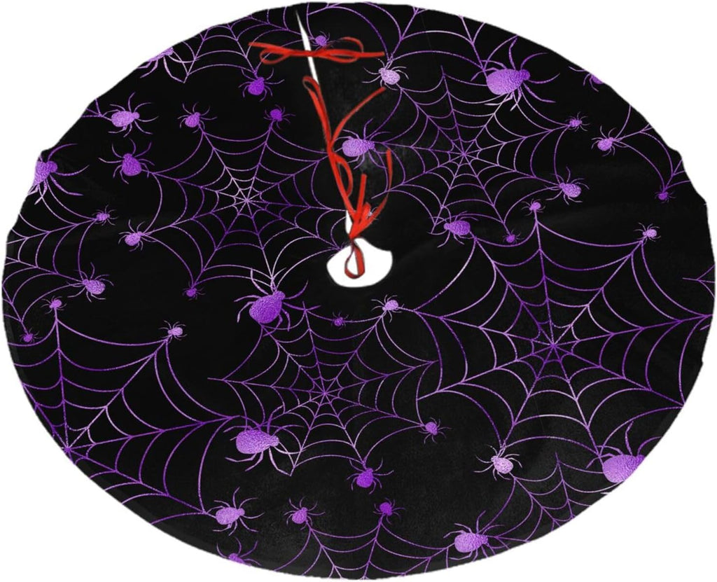 Christmas Tree Skirt,Purple Spider Web Xmas Tree Skirt Rustic Farmhouse Tree Skirt for Christmas Decor Xmas Holiday Home Party Decorations30