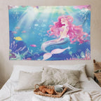 HZOHNAGO Mermaid Girls Tapestry Watercolor Mermaid Princess Pink Hair Pattern for Kids Room Decoration Printed Wall Tapestry Wall Hanging for Bedroom Living Room Dorm 90" W x 60" H