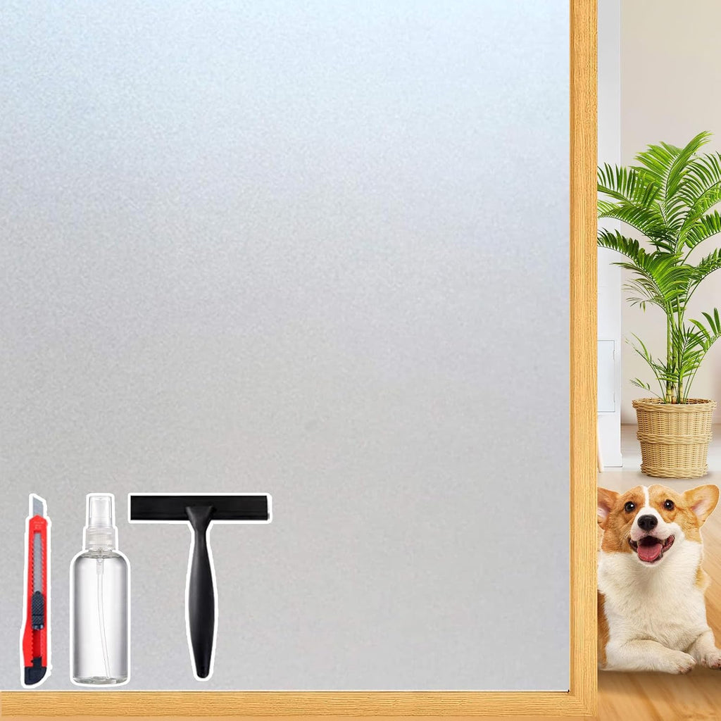 Frosted Glass Window Privacy Film Decorative with Tools, 2 Way Frosting Privacy Film for Glass Windows, Static Cling Tint for Home Anti-UV, Covering Clings 23.6" by 157.4"
