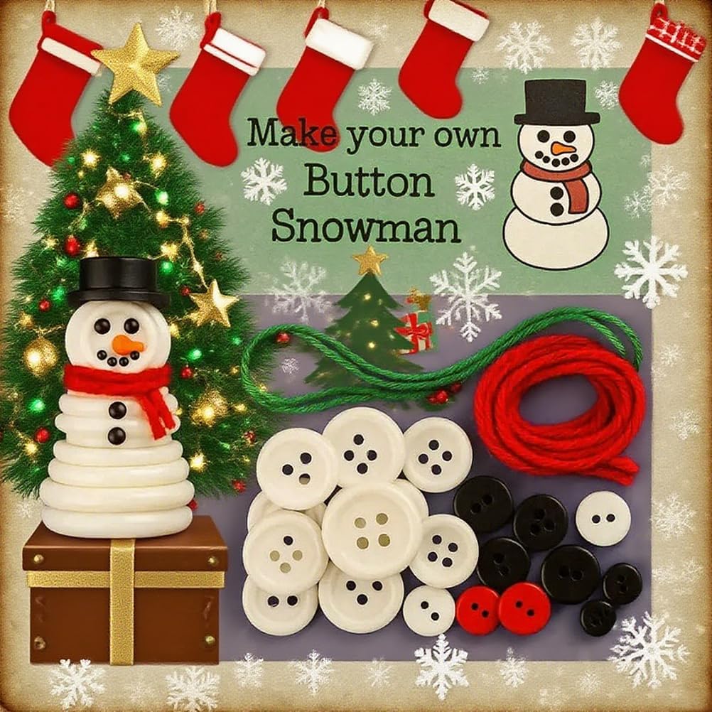 DIY Christmas Button Ornament Making Set - Snowman/Santa/Angel, Fun Holiday Craft Kit for All Ages, Ideal Xmas Tree Hanging Decor & Festive Gifts (E 12)