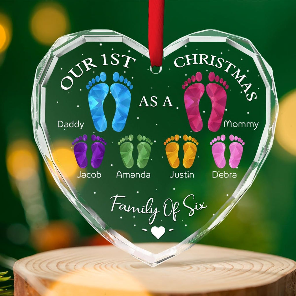 First Christmas As A Family - Personalized Custom Glass Ornament for Family of 6 People and Pets, 1st Xmas Family Ornament 2025 Baby's First Christmas