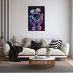 Skeleton Wall Art Kissing Skull Art Poster Skeleton Lover Picture Print On Canvas Abstract Horrible Theme Painting Framed Artwork Living Room Decor(Artwork-3,16"x24")