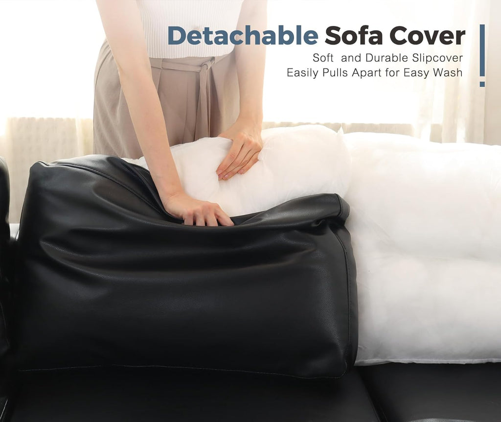 118.5" Faux Leather Modular Sectional Sofa with Storage Seat, Modern 6 Seater Couch Deep Seat with Removable Cover DIY Combination Black