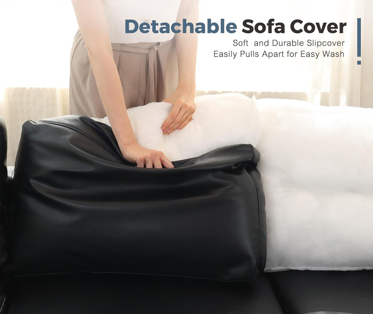 118.5" Faux Leather Modular Sectional Sofa with Storage Seat, Modern 6 Seater Couch Deep Seat with Removable Cover DIY Combination Black