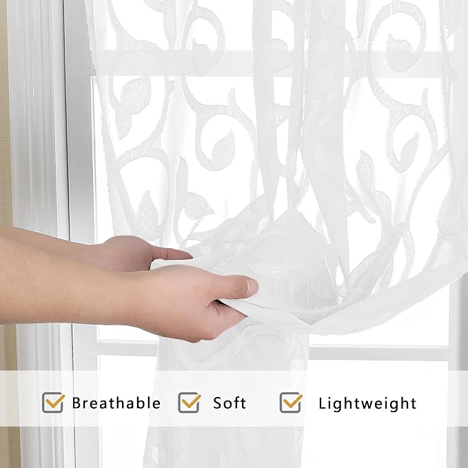 Furman Sheer White Curtains Tiers 36 inch Length, Light Filtering Soft Airy - Image 5