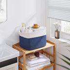 OIAHOMY Storage Baskets - Woven Cotton Rope Baskets for Shelves, Toy Towel Organizer Bins, Pack of 3, Blue & White