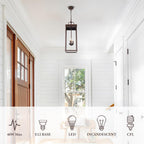 Large Outdoor Pendant Lantern Light Fixture for Front Porch, 24 Inch 3-Light Bronze Exterior Hanging Chandelier with Clear Glass, Outdoor Indoor Pendant Lamp for Patio, Gazebo, RZ008L-H ORB