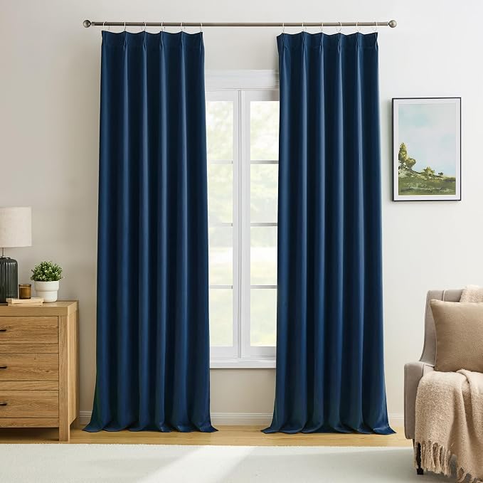 Navy Blue Blackout Curtains 94 Inch Long 2 Panels Set, Room Darkening Blackout by KEQIAOSUOCAI