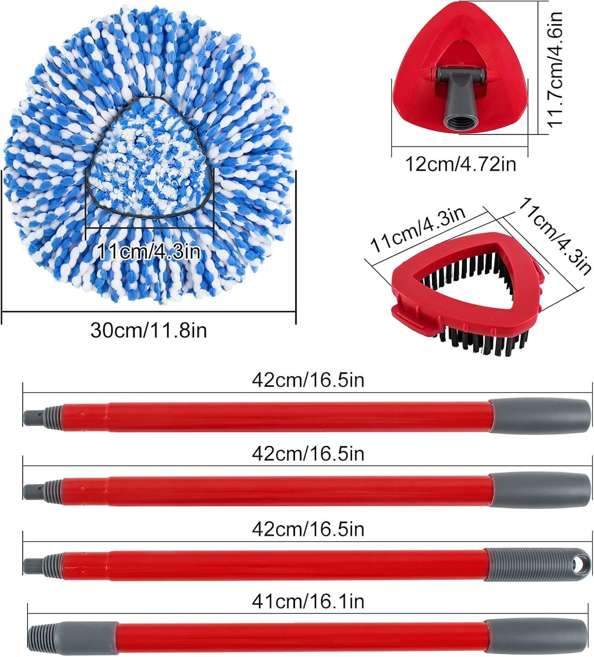 Spin Mop Head,Mop Handle,Base,Brush Compatible with Ocedar RinseClean 2 Tank Spin Mop System,2 Microfiber Spin Mops Replacement Head,4 Section Iron Mop Handle 30-58",Base and Scrub Brush Combo Set