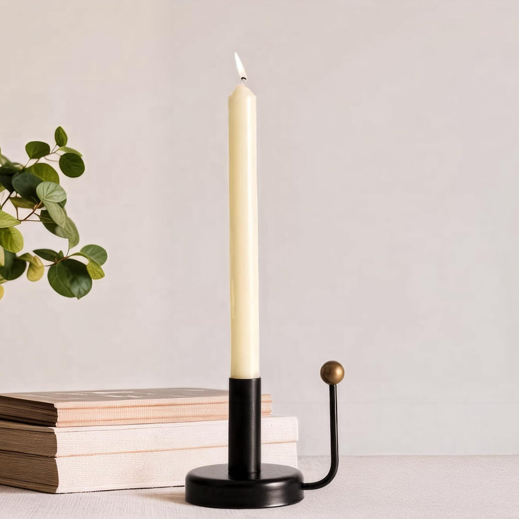 Black Iron Taper Candle Holder，Vintage Candlestick Holder Candlelight Stand for Farmhouse Decor Table Decoration (Black-Gold)