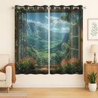 Mountain Blackout Curtains for Girls Boys Teens Home Decor, Spring Sky View Nature Forest Flower Grommet Thermal Insulated Drapes Darkening Window Curtain for Bedroom Living Room, 42 x 63 Inch