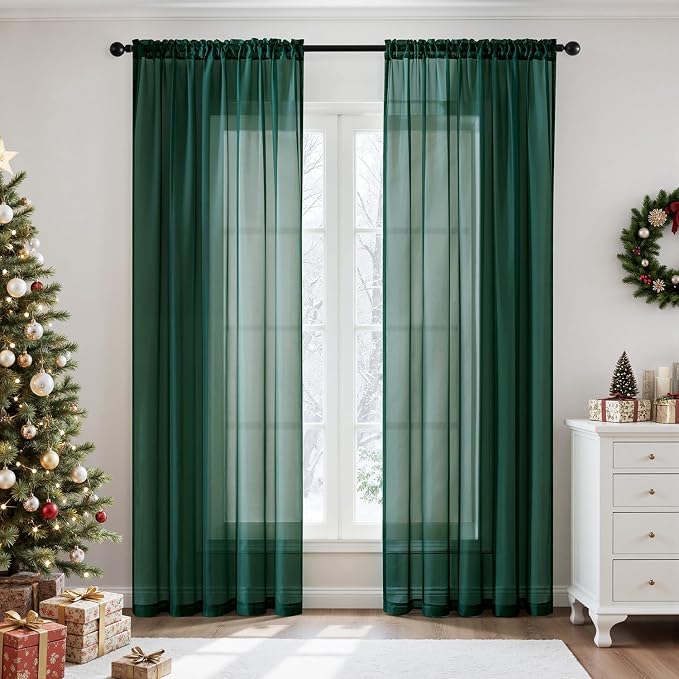 MIULEE Hunter Green Sheer Curtains 54 X 108 Inches, 2 Panels | Solid Color by MIULEE