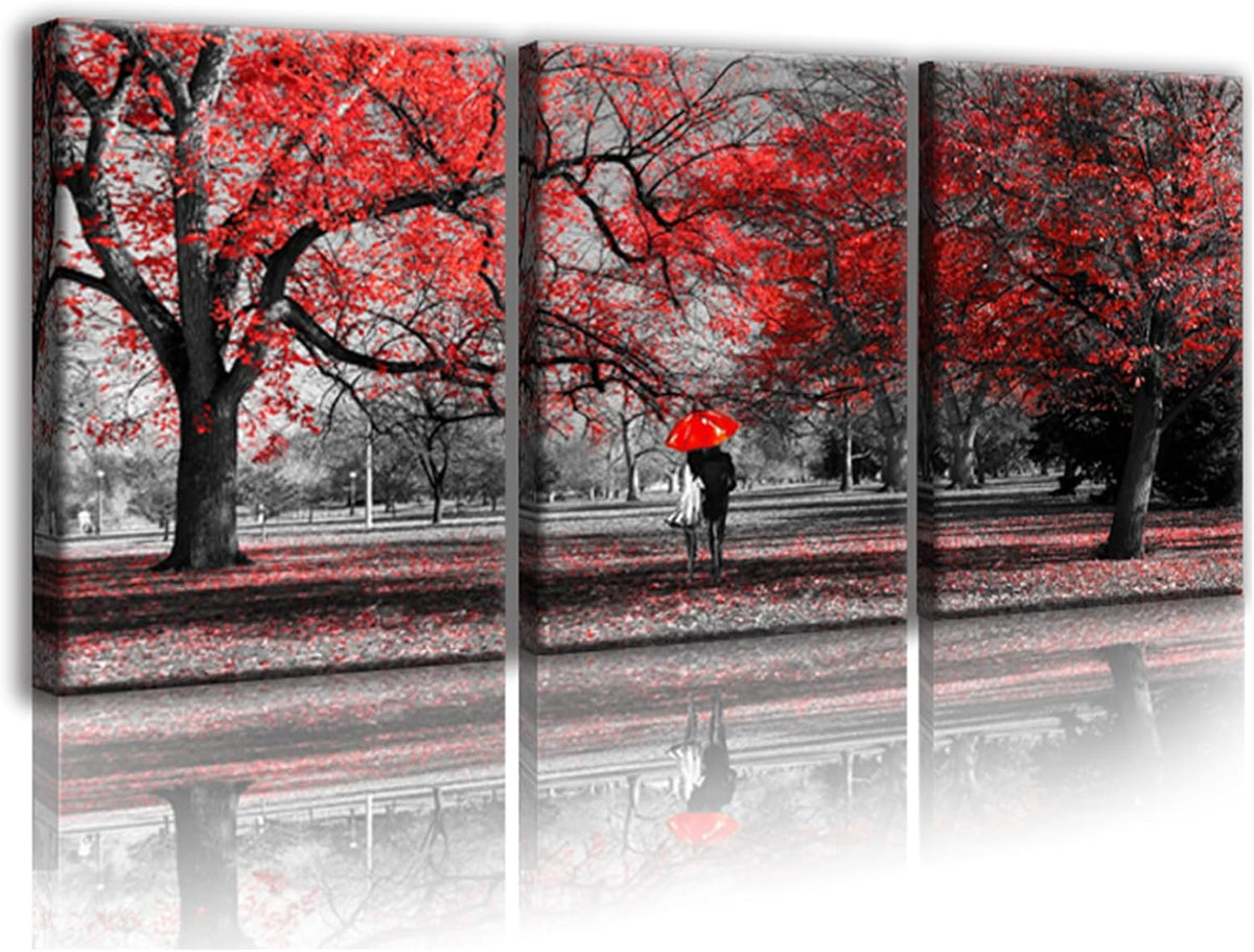 Bamdeya Bathroom Wall Art Black White Wall Art Tree Red Wall Decor Natural Scenery Canvas Prints Art Forest Posters Painting Landscape Artwork for Bedroom Living Roon Decor Framed