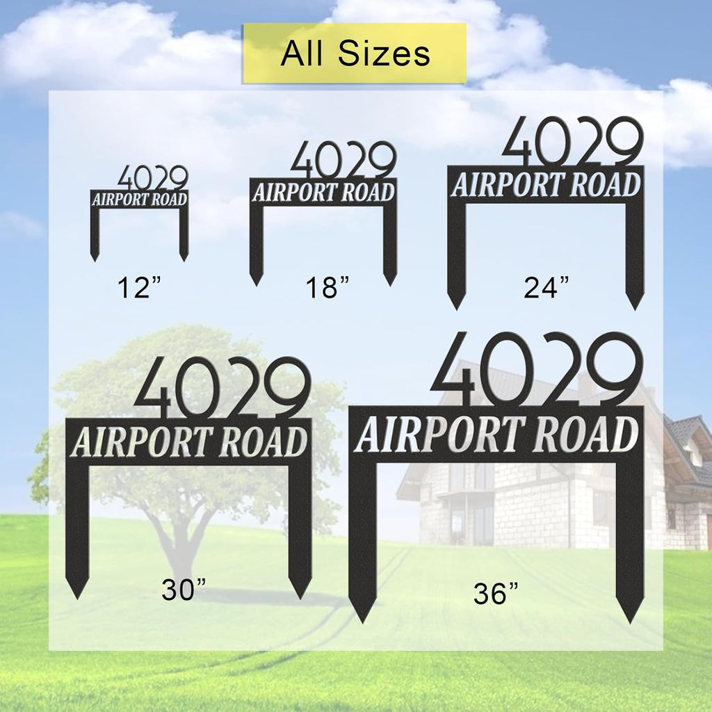 Personalized Modern Large Metal Address Sign for Yard, Custom House Number Sign Street Name Plaque for Outside, Outdoor Lawn Address Post Home Garden Decoration Plaque with Stakes