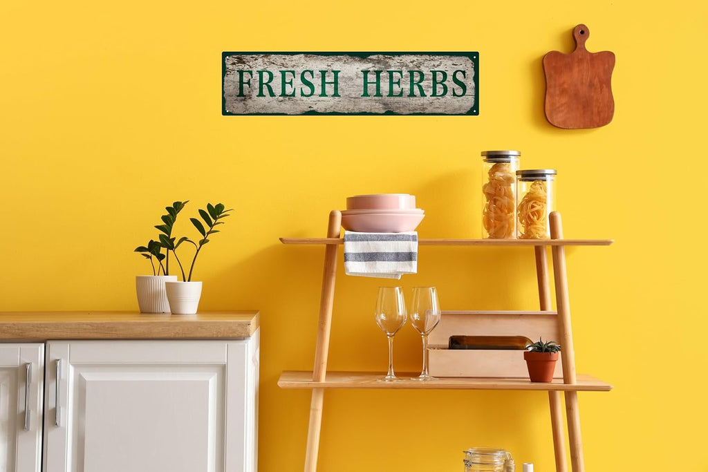 Vintage Tin Sign Retro Metal Fresh Herbs Signs for Home Decor Stylish Wall Art Plaques Gift for Home Bathroom Kitchen and Gothic Wall Decor in Every Room 16x4 in