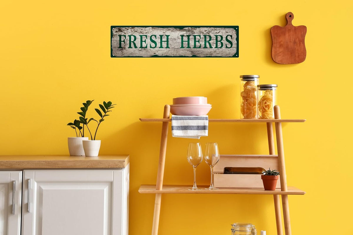 Vintage Tin Sign Retro Metal Fresh Herbs Signs for Home Decor Stylish Wall Art Plaques Gift for Home Bathroom Kitchen and Gothic Wall Decor in Every Room 16x4 in