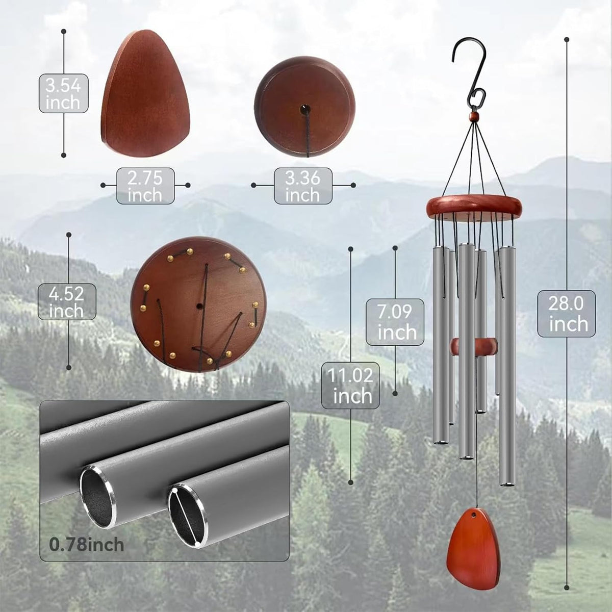 28" Wind Chime for Mothers Day, Decorative Wind Chimes for Outside, Memorial Windchimes Remembrance Gift for Women Mom Grandma, Metal Wind Chimes Outdoor Decor for Garden Patio Zen(Grey)