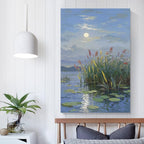 Landscape poster artwork art poster natural landscape painting reed marsh under the moonlight suitable for living room bedroom home wall