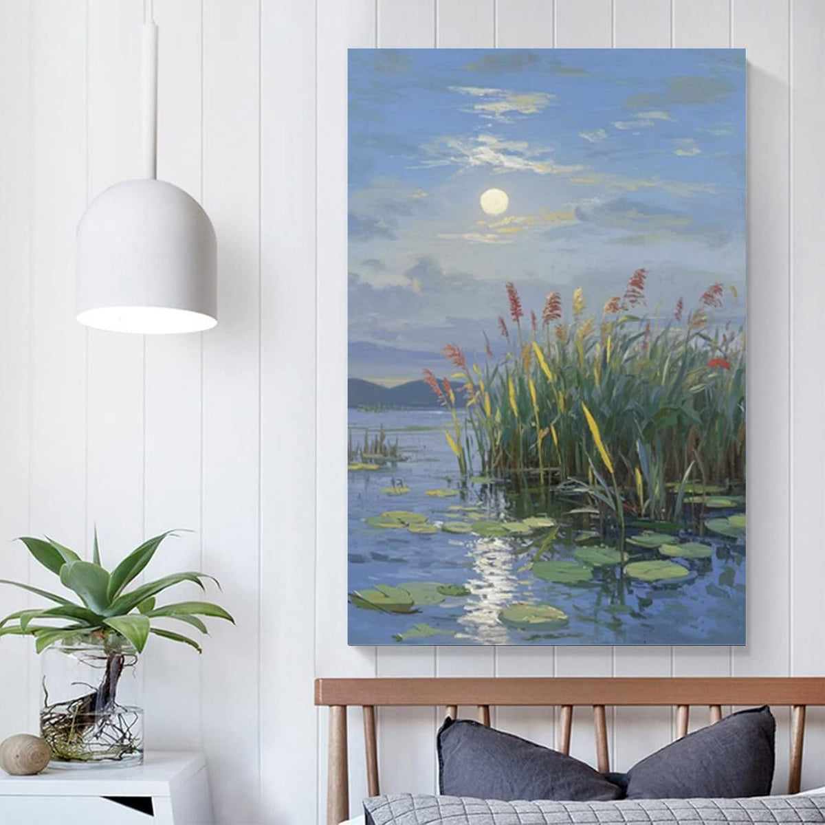 Landscape poster artwork art poster natural landscape painting reed marsh under the moonlight suitable for living room bedroom home wall