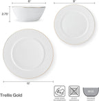 Mikasa Trellis Gold Rim Bone China Lightweight Chip Resistant 12 Piece Dinnerware Set, Service for 4