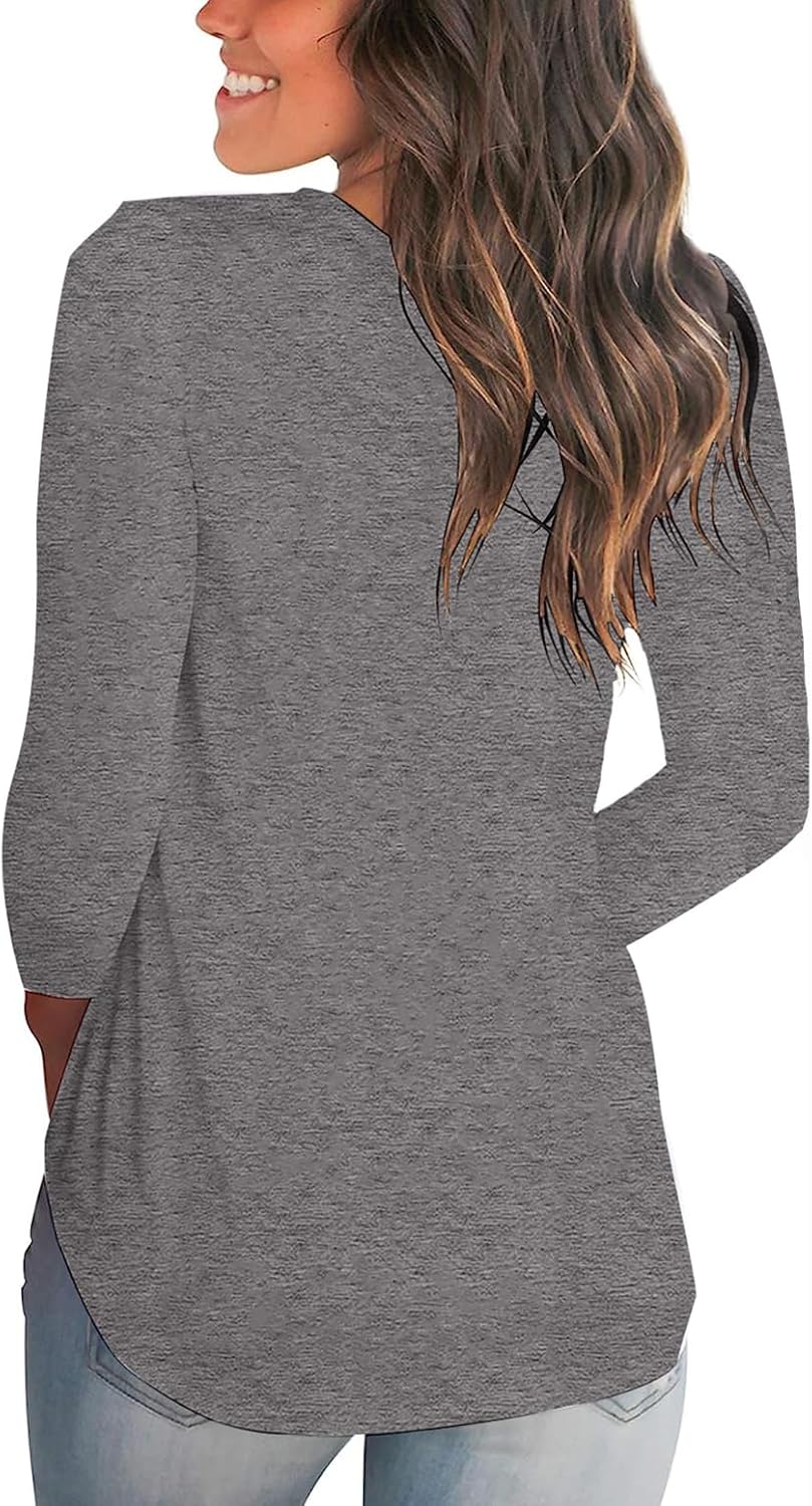 Tobrief Women's Long Sleeve V-Neck Shirts Fall Graphic Tees Loose Casual T-Shirt