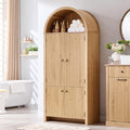 71" Tall Arched Bathroom Storage Cabinet, Modern Fluted Storage Cabinet w/Doors, 3 Adjustable Shelves, 6 Door Shelves, Wood Freestanding Cabinet for Bathroom, Entryway, Hallway, Natural