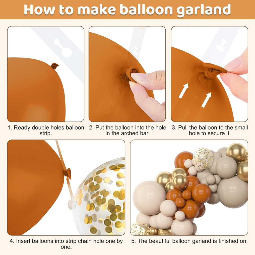 Amandir 153pcs Burnt Orange Balloon Garland Arch Kit, Different Sizes 18 12 10 5inch White Sand Nude Latex Metallic Gold Confetti Thanksgiving Fall Balloons for Baby Shower Birthday Party Decorations