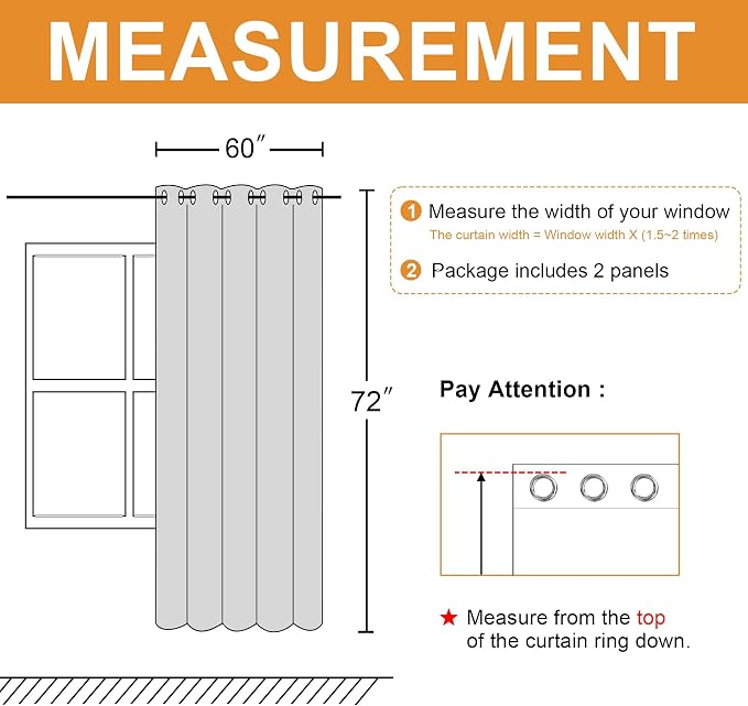 Grommet Blackout Curtains for Bedroom 60 x 72 Inches Brown 2 Panels | Thermal - Image 7