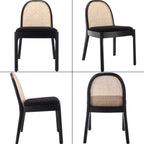 Mid Century Dining Chairs Set of 4, Accent Rattan Sherpa Fabric Side Chairs Kitchen Chair with Solid Wooden Legs for Living Room Dining Room, Black