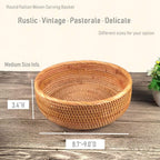 Hadewoven Round Rattan Fruit Basket Wicker Food Tray Weaving Storage Holder Dinning Room Bowl, 9 Inch Woven Bread Basket Key Bowls with 3.5”Wall for Table, Countertop (Medium 8.66")
