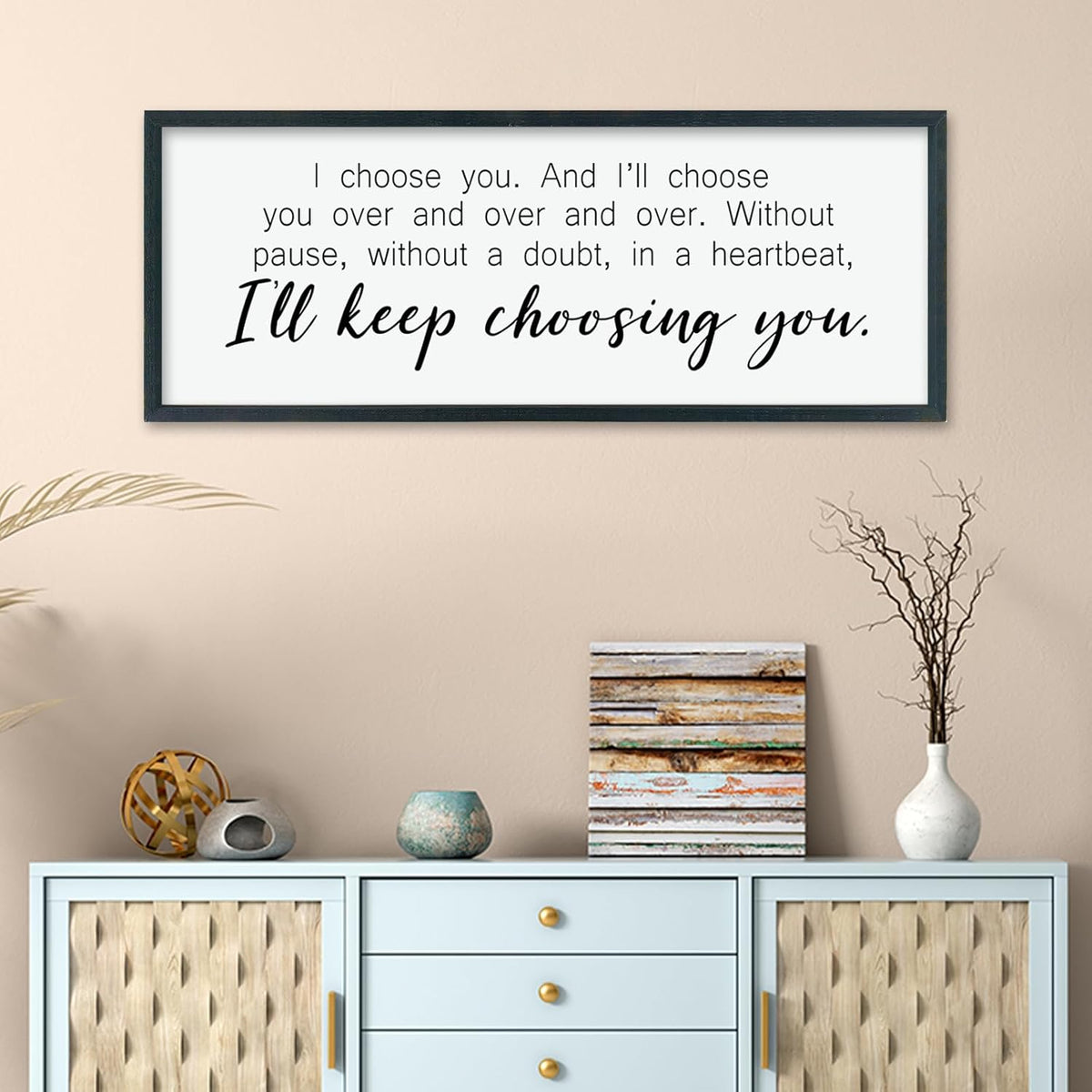 comurdyo I'll Keep Choosing You Sign 32"X12" for Master Bedroom Above Bed Wall Decor I Choose You Large Wood Framed Wall Hanging Art (Black)