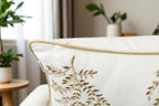 VAGMINE Embroidered Leaves Throw Pillow Cover - 18x18 Inches Square - 100% Cotton Ivory Decorative Cushion Cover - Minimalistic Pattern - Soft Neutral Accent for Sofa, Bed, Couch, Farmhouse Décor