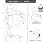 Lift Recliner Chair for Adults with Massage and Heating, Power Lift Recliner Chairs for Elderly, Corduroy Fabric Reclining Chair with USB &Type-C Port, Cup Holders, L6111 (Khaki)
