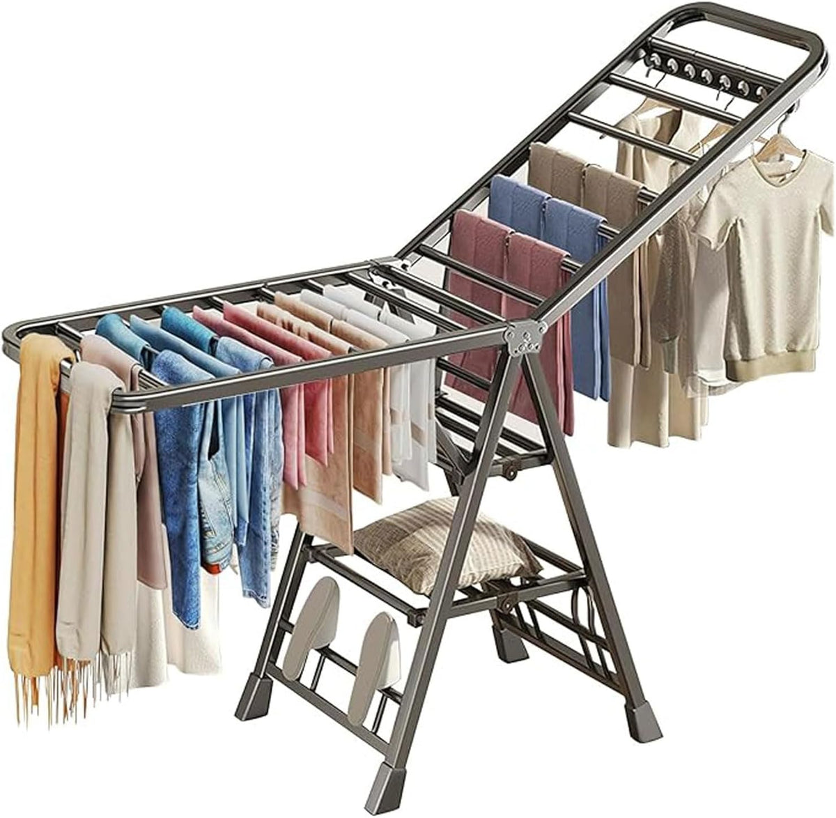 Mimiblack Heavy Duty Clothes Drying Rack Foldable with Wheels, 71'' Extra-Thick Metal Laundry Dryer Stand, 27 Rods Free-Standing for Indoor/Outdoor Windproof Use - Large Size