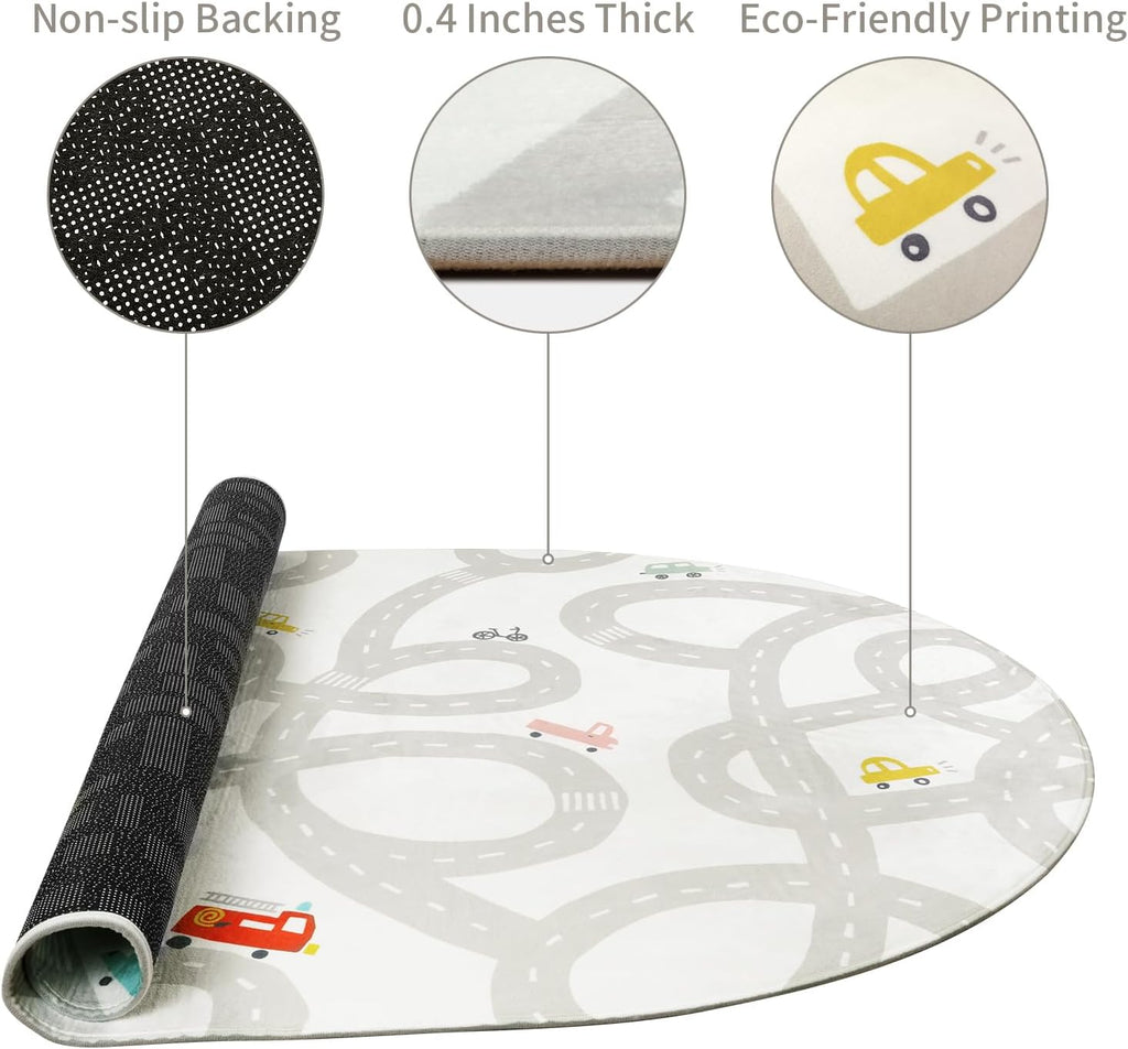STARUIA Grey Kids Rug for Playroom, 5'x7' Washable Road Rug for Kids Bedroom, Non-Slip Car Rugs for Nursery, Large Traffic Play Mat Utral Soft Baby Carpet for Boys Girls Dorm Toy Room Tent