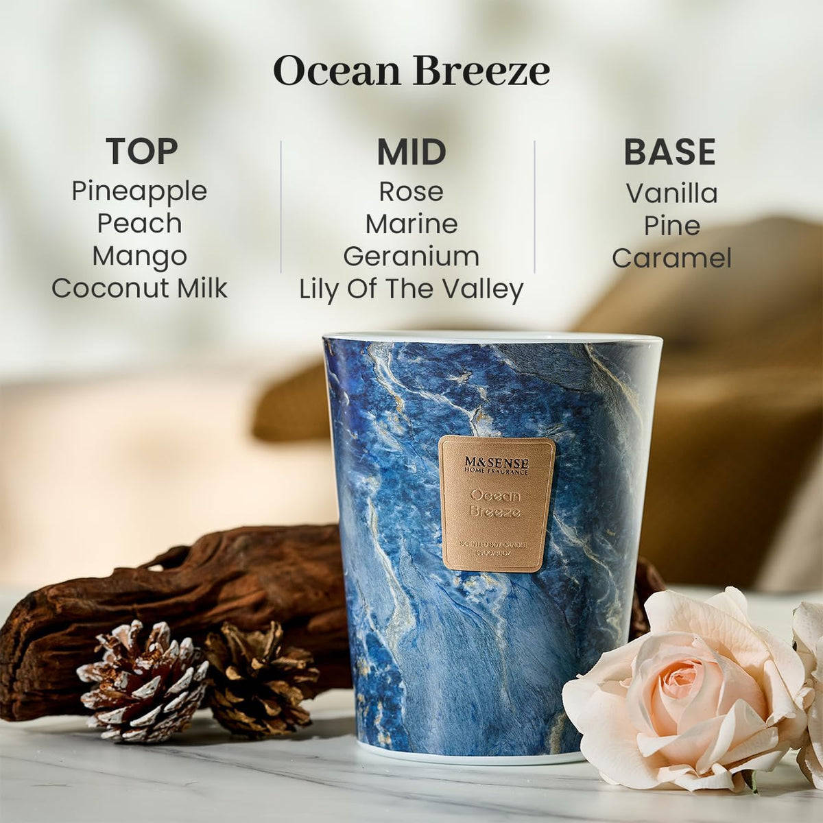 M&SENSE Ocean Breeze Scented Candles for Home, 3-Wick Highly Scented Jar Candles, 35 Oz 150 Hours Long Lasting Burning Candles Gifts for Women, Relaxing Aromatherapy Candle for Stress Relief