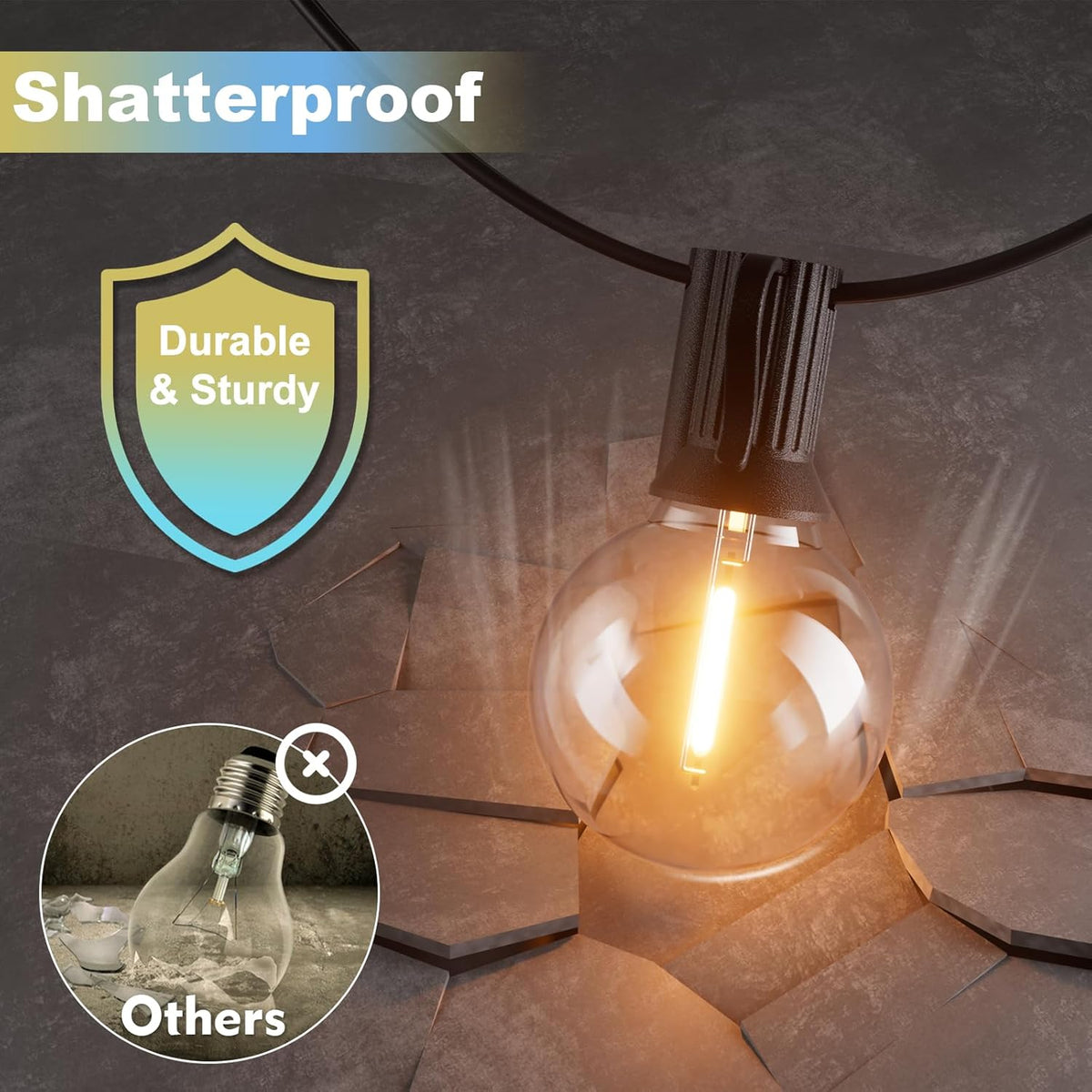 Bomcosy Outdoor String Lights,25 FT LED String Lights for Outside with Shatterproof Dimmable 12+1 Bulbs,Waterproof Connectable Outdoor Lights for Deck,Garden,Backyard,Balcony,Porch,Patio