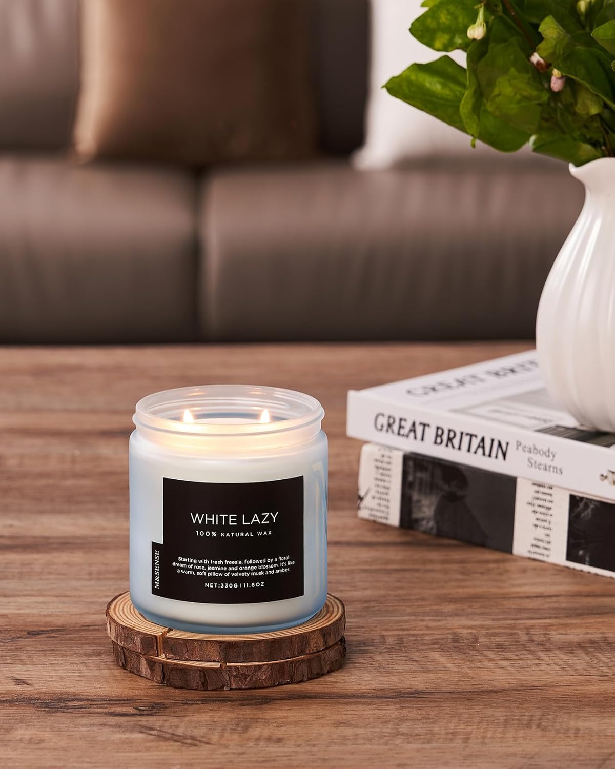 M&SENSE Jasmine & Clean Cotton Spring Scented Candle, 11.6oz Aromatherapy Gifts 2 Wick 70 Hours Long Lasting Burn, Natural Organic Soy Candle, Housewarming Gifts for Dad Mom Friends
