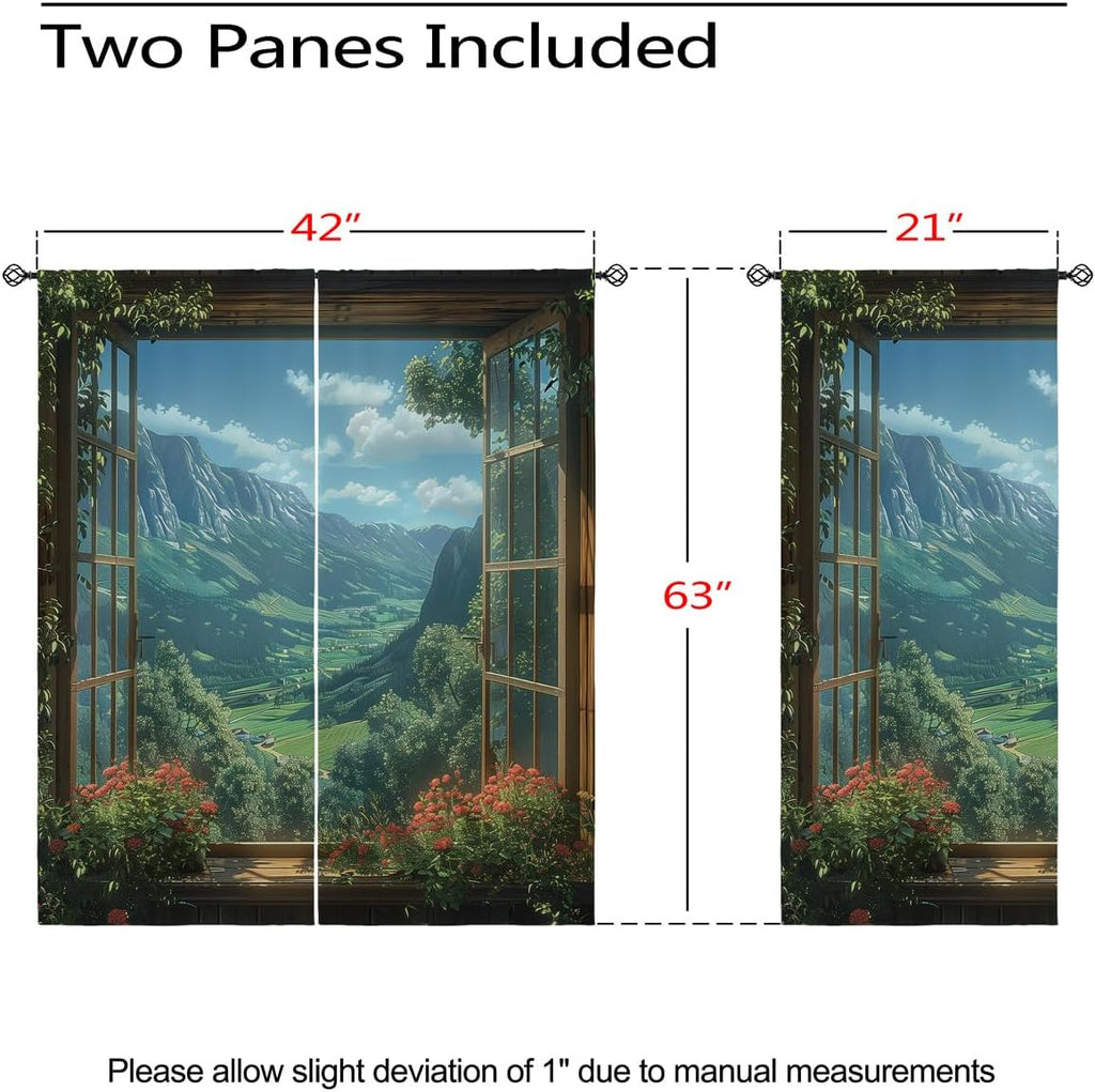 Mountain Blackout Curtains for Girls Boys Teens Home Decor, Spring Sky View Nature Forest Flower Grommet Thermal Insulated Drapes Darkening Window Curtain for Bedroom Living Room, 42 x 63 Inch