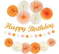 Orange Hippie Birthday Party-Decorations Paper-Flowers - 14pcs Happy Banner Fall Honeycomb Tissue Pom Poms,Boho Streamers Garland Fans,Sweet Peach Groovy Sunset Groovy Hanging Supplies Decor Hugfond