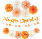 Orange Hippie Birthday Party-Decorations Paper-Flowers - 14pcs Happy Banner Fall Honeycomb Tissue Pom Poms,Boho Streamers Garland Fans,Sweet Peach Groovy Sunset Groovy Hanging Supplies Decor Hugfond