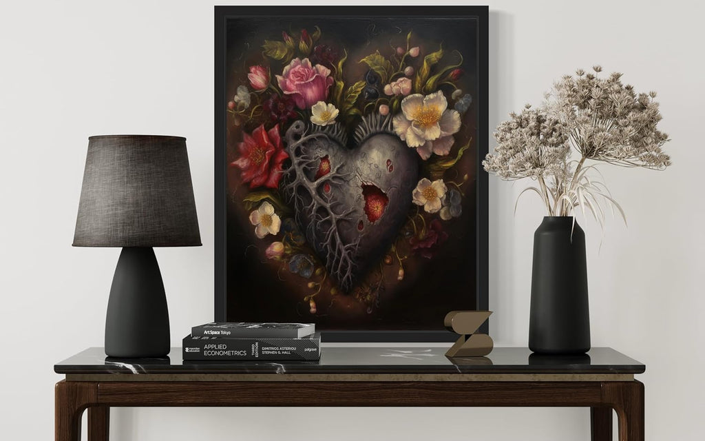 Gothic Heart Poster Art Print, Halloween Scary Vintage Wall Art Academia Spooky Painting Decoration for Horror Prints, Posters Bedroom Decor 89 (Gothic Heart, 11 x 14 inches, Black Frame)
