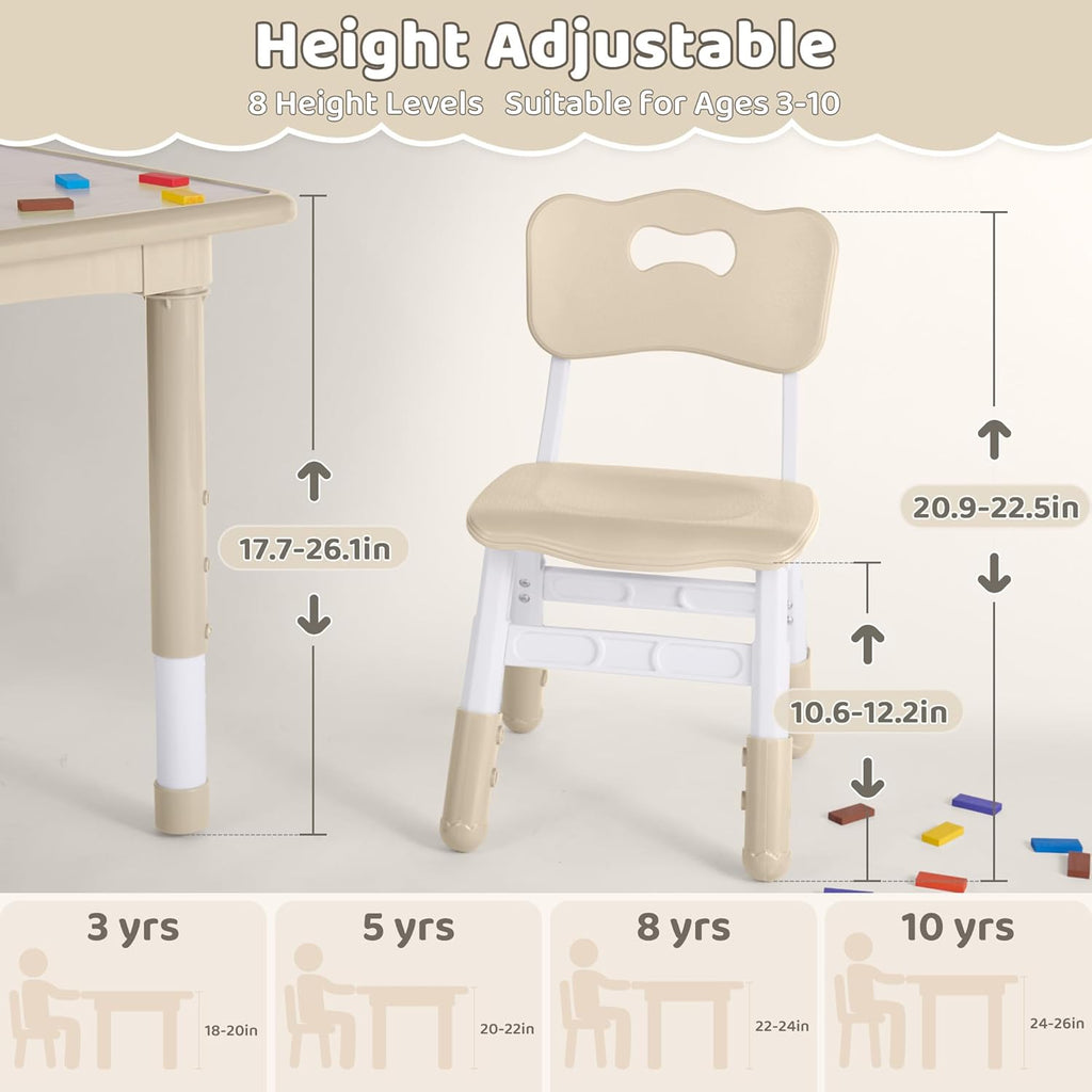 Kids Table and 2 Chairs Set, Height Adjustable (17.7"-26.1") Toddler Table and Chair Set, Multi-Activity Table with Graffiti Desktop, Children’s Table and Chairs for Classroom, Home & Daycare