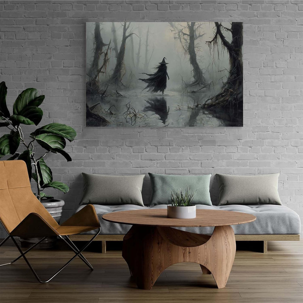 JFHCQJPK Vintage rustic swamp witch poster dark moody wall art gothic horror season halloween print for home decor retro dark moody painting8x12in Frameless