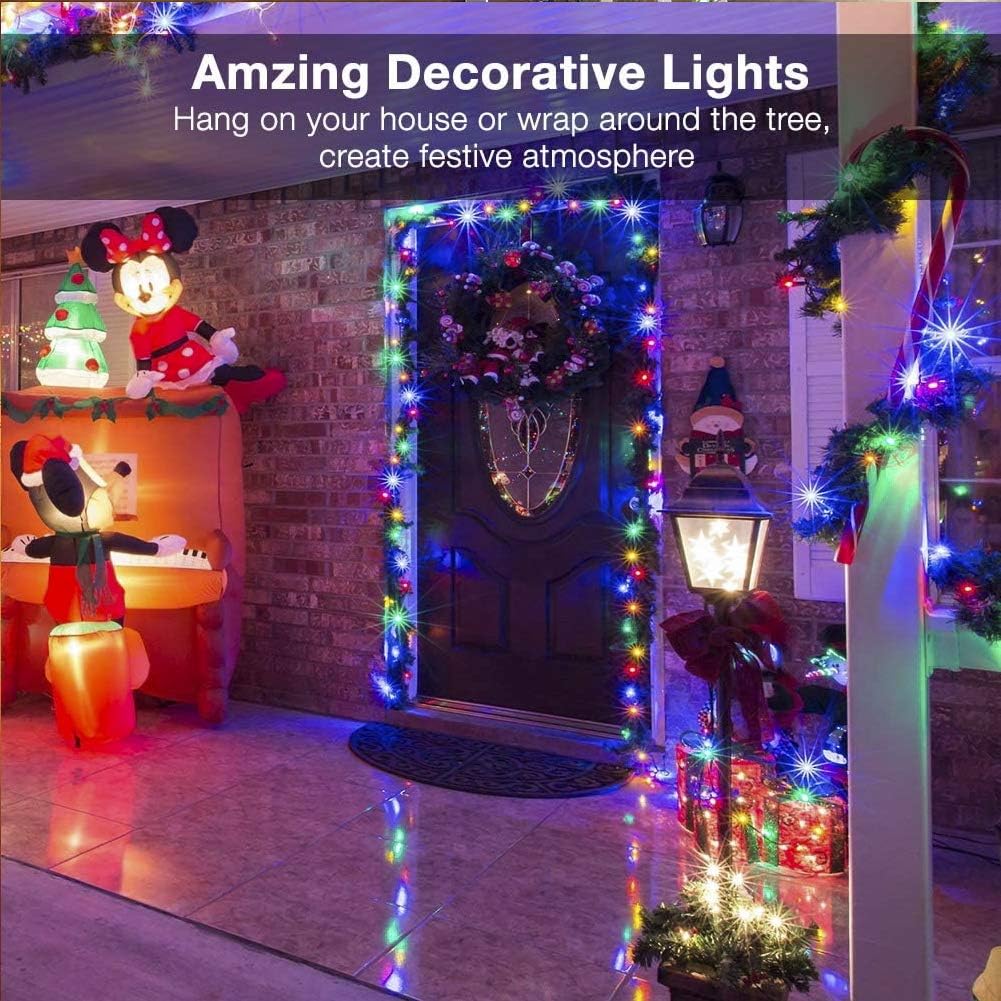 Hopolon Christmas String Lights,2 Pack 13ft 50Count Incandescent Mini String Lights Connectable, Waterproof Fairy Lights for Garden Xmas Tree Wedding Wreath Party Decoration (Multicolor 2 pcs)