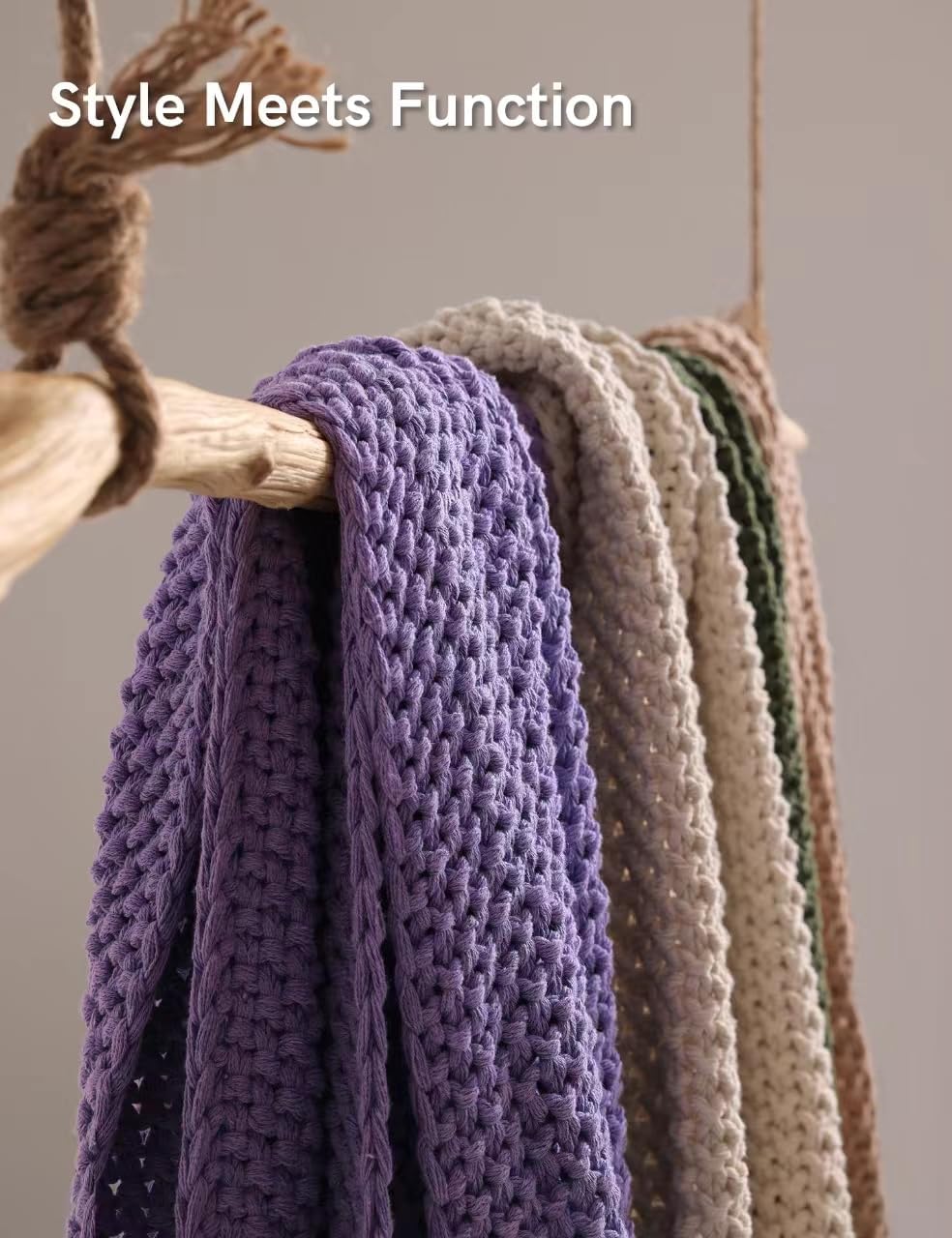 YnM Chunky Cotton Knit Throw Blanket, Cable Knit Throws for Bed Couch Sofa, Comfy & Relaxing, Decorative Piece for Farmhouse Modern Boho Rustic Scandinavian Chic Vibe, Lilac Purple 50x60 Inches