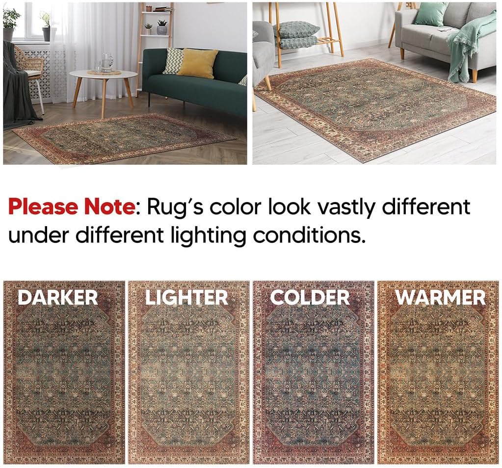 Keen Home Design 2x12 Rug - Machine Washable Runner with Non-Slip Backing, Ideal for Hallway, Entryway, Kitchen, Laundry Room - Vintage, Easy Clean, Durable, Low Pile Rug - (2'6" x 12')