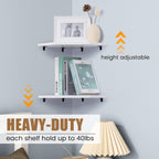 Corner Shelf Wall Mount, Floating Corner Shelves, Set of 2 Corner Wall Shelf Organizer, Rustic Wood Wall Storage Display Shelves for Living Room Bedroom Bathroom Kitchen, Rustic White